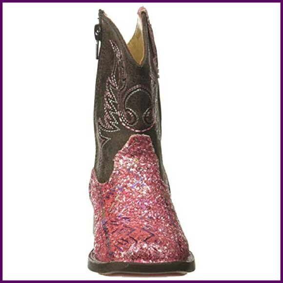 Girls Mid Calf Western Boots with Glitter Design and Side Zipper - Picture 3 of 8